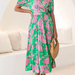 Elegant and trendy cross-neck V-neck wrap print dress