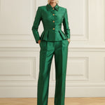 Column Skinny Pockets Solid Color Blazer Pants