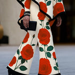 Loose Wide Leg Flower Print Casual Pants Bottoms Trousers