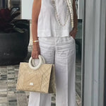 Cotton and Linen Sleeveless Top and Wide-Leg Pants Two-Piece Set