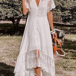V Neck Slim Dress Floral Lace Midi Dress