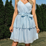 Casual solid color V-neck tie-waist suspender dress