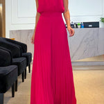 Midnight Gala Halter Neck Pleated Wide Leg Jumpsuit