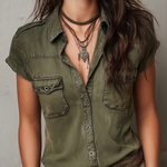 Vintage Washed Short Sleeve Denim Blouse