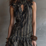 Boho Vintage Striped Cotton Ruffle Mini Dress