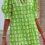Fashion casual plaid print half-sleeved shirt dress