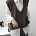 Knitting Irregularity Solid V-Neck Vest
