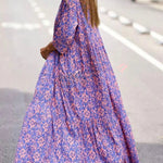 Fashion Pattern Printed Half Sleeve Loose Swing Maxi Dresse