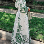 Unique Print Button Down Long Sleeve Shirt Maxi Dress