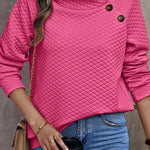 Solid Color Plaid Turtleneck Button Casual Sweatshirt