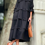 A-Line Loose Ruffled Solid Color Split-Joint Round-Neck Maxi Dresses