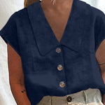 Cap Sleeve Loose Buttoned Solid Color Lapel Blouses&shirts Tops