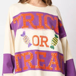 Halloween Letter Sequined Colorblock Sweatshirt Casual Top