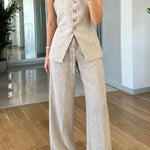 Casual Split Vest & Lace-Up Pants Two-Piece Set