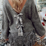 Misty Starlight Tie Front Sequin Bow Loose Sweater