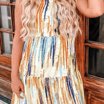 Multicolor Abstract Print Tie Shoulder Spaghetti Strap Tiered Dress