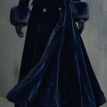 Elegant Mid-length Velvet Coat With Faux Fur Collar