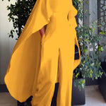Cape Loose Pockets Solid Color Round-Neck Jumpsuits
