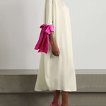 Loose Seven-Quarter Sleeves Contrast Color Round-Neck Midi Dresses