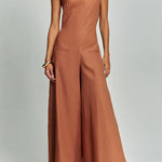 Kelso Linen Blend Square Neck Pocketed Backless Wide Leg Jumpsuit