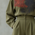 Loose Wide Leg Floral Printed Pleated Split-Joint Pants Trousers