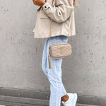 Stylish Leather Lapel Pocket British Style Cropped Jacket