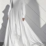 A-Line High Waisted Pleated Solid Color Zipper Mock Neck Maxi Dresses