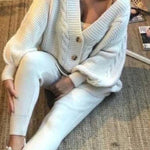 Fashion Solid Color V-neck Knit Set