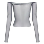 Garcelle Mesh Twist Sequin Bardot Neck Long Sleeve Stretch Top