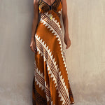 Always Falling Satin Ethnic Print Smocked Back Midi Dress