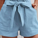 Casual Loose Solid Color Elastic Waist Tie Shorts
