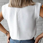 Cap Sleeve Loose Multi-Colored Printed High-Neck T-Shirts Tops