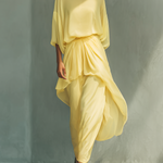 Women's Yellow Chiffon Loose-sleeved Top And Layered Skirt Set