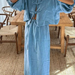 Retro puff sleeve two piece set