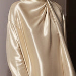 Long Sleeves Loose Shiny Solid Color High Neck Mini Dresses