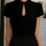 Noir Keyhole Bodycon Dress With Polka Dot Trim