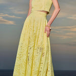 Paris Dreaming Embroidered Lace High Rise Elastic Waist Pocketed Maxi Skirt