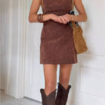 Retro Brown Sleeveless Suede Dress