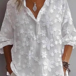 Solid Color Jacquard Casual V-neck Loose Shirt