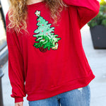 Christmas Tree Holiday Sequined Casual Loose Sweatshirt
