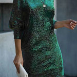 A-Line Loose Asymmetric Sequined Solid Color One-Shoulder Mini Dresses