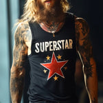 Men's Retro "SUPERSTAR" Print Casual Crew Neck Tank Top
