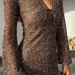 Sequined V-Neck Flared Sleeve Bodycon Maxi Dress