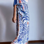 Blue bell sleeve printed loose dress