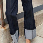 High Waisted Straight Leg Contrast Color Split-Joint Jean Pants Bottoms