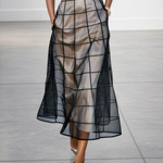 Women's Checkered Tulle Lapel Sleeveless Belted Maxi Dress