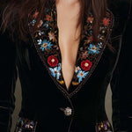Velvet Blazer With Colorful Floral Embroidery
