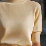 Ribbed Mock-Neck Short-Sleeve Knit Top