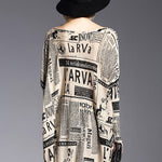 Vintage Loose One-Shoulder Newspaper Printed Split-Joint Sweater