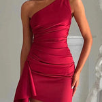 Sexy Slim Fit Backless One-shoulder Satin Mini Dress